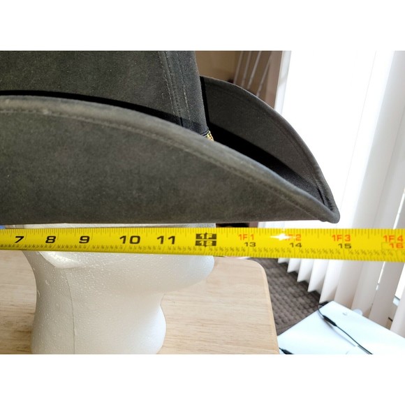 VTG UNITED HATTERS CAP & MILLINERY Black Suede COWBOY HAT SZ XL Colorful Band - Picture 8 of 12